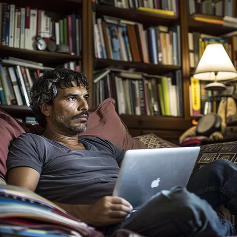 Hombre estudiando desde casa con portátil, preparándose para aprobar el PER online con garantía